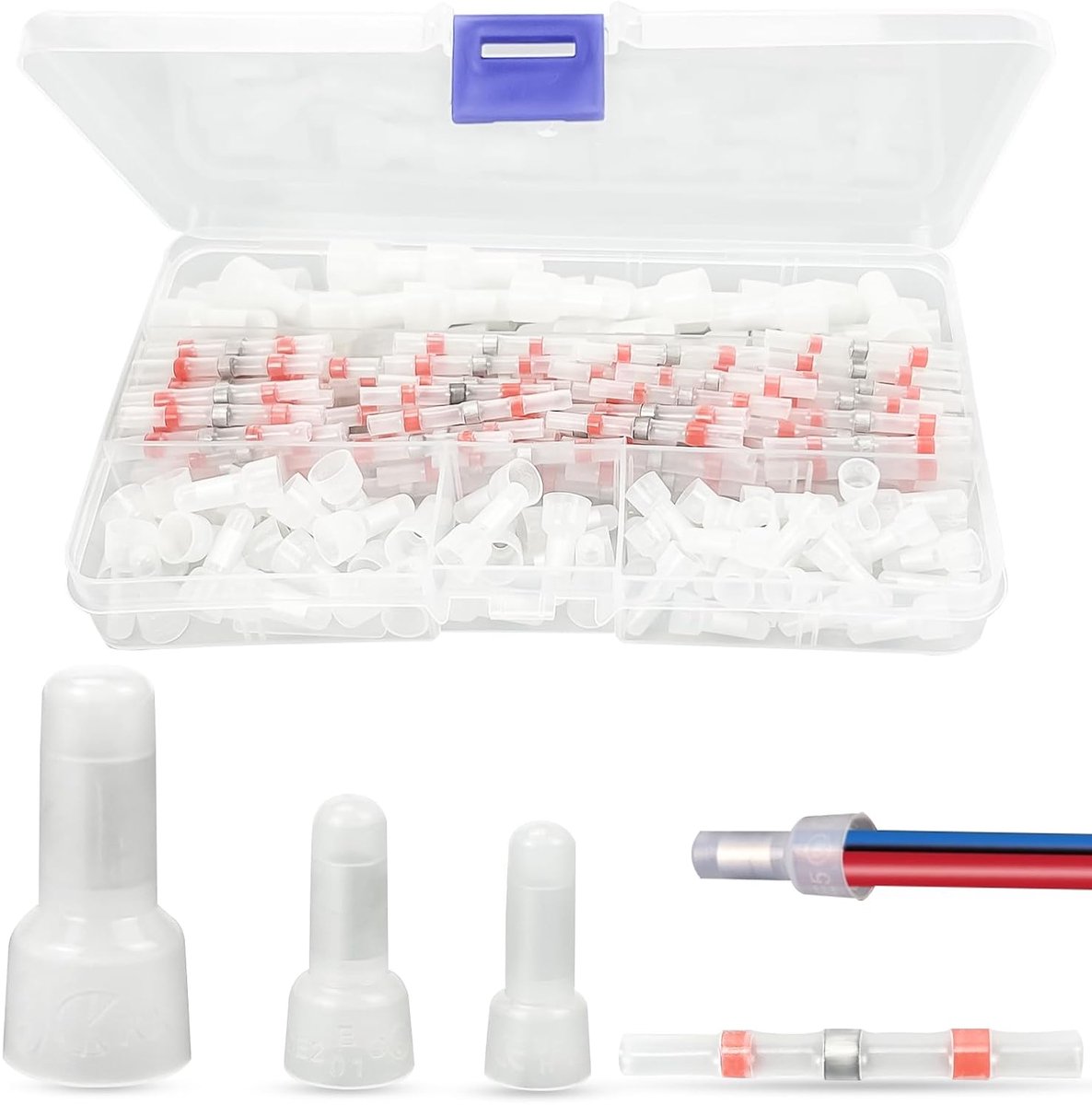 90 stuks CE1, CE2, CE5 kabelverbinders, krimpdoppen, 100 stuks AWG22-18 kabel-eindverbinders, knelverbinders, eindkap, nylon, nylon knelverbindingsset, gesloten eind-krimp-kabel-aansluitklem