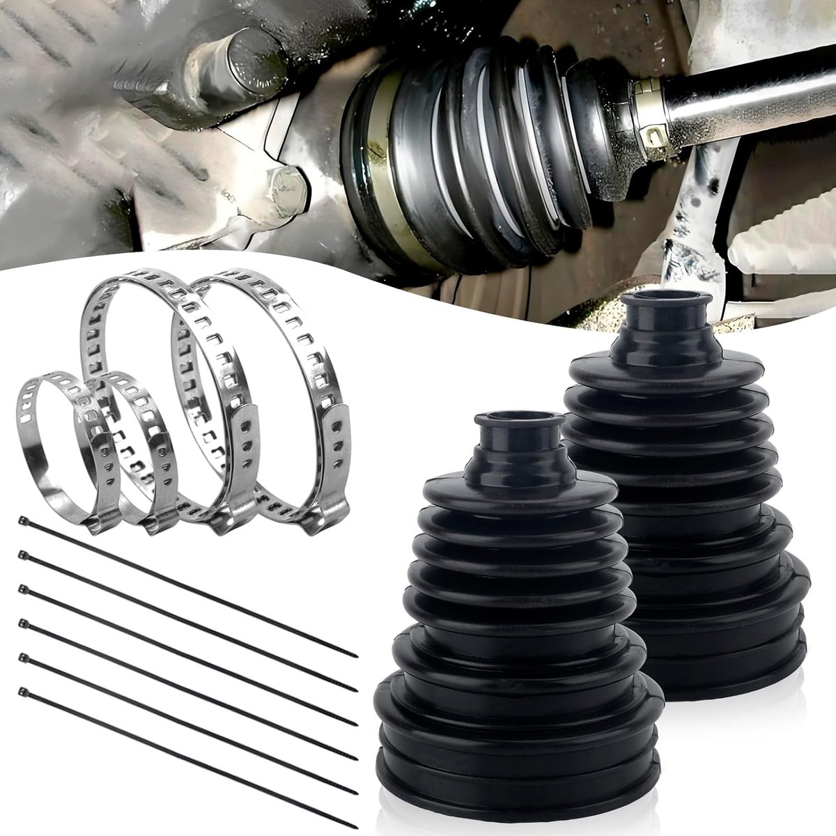Boot Reparatieset, 2 stuks CV as laarzen met 4 roestvrijstalen klemmen, universele CV Joint Boot Cover voor de meeste auto's, Drive ShaftSplit CV Boot Kit