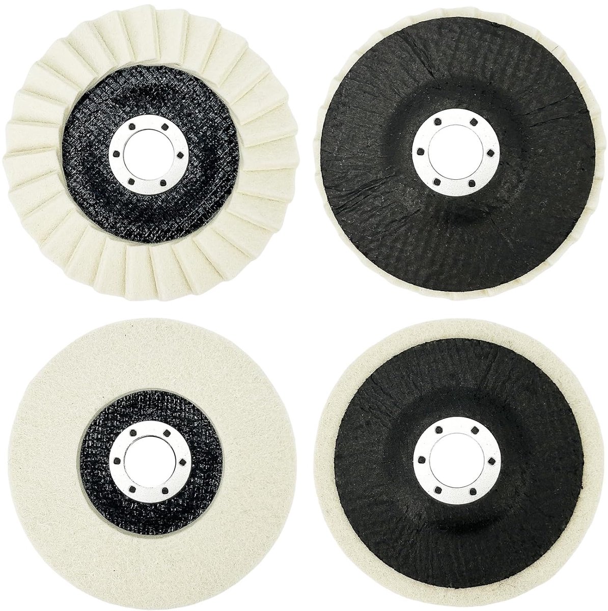 4 stuks wollen polijstschijven, Ø 125 x 22 mm, wolvilt polijstpad, schuurschijf met spantoorn, borstelset conisch, wielpolijstkegel, vilt glans polijstschijf, voor haakse slijpers (2 stijlen)