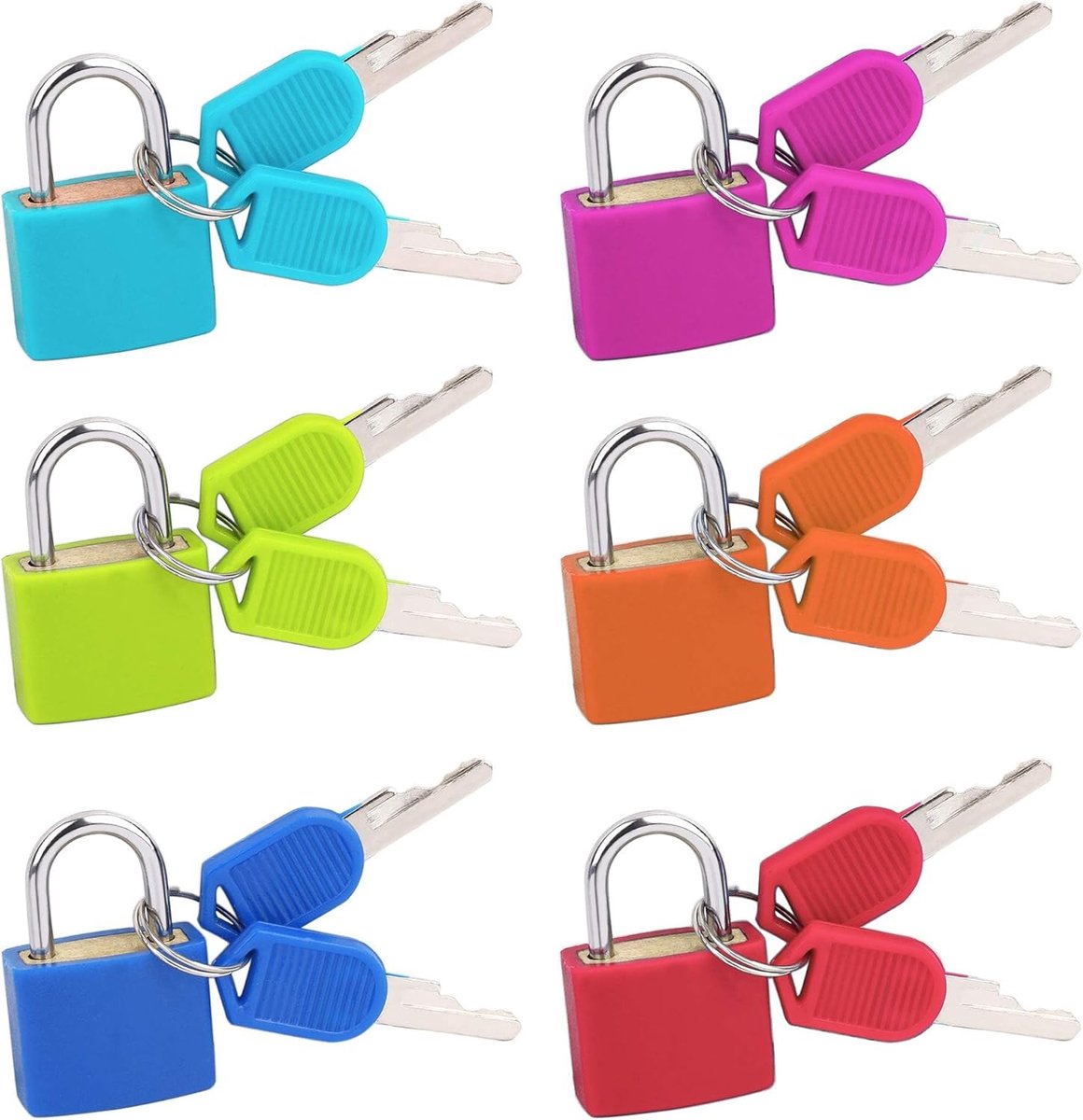 Kofferslot met sleutel, 6 stuks mini-hangslot, kleurrijk, kleine bagagesloten voor koffer, tas, kast, reiskoffer, gereedschapskist