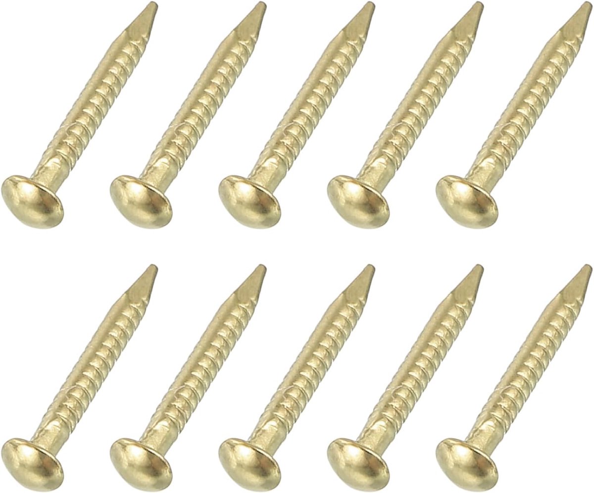 50 stuks kleine metalen nagels, 1,2 x 10 mm, messing ronde kop, gebruikelijke siernagels voor huishouden, houtwerk, foto's, ophangen doe-het-zelf projecten, goud