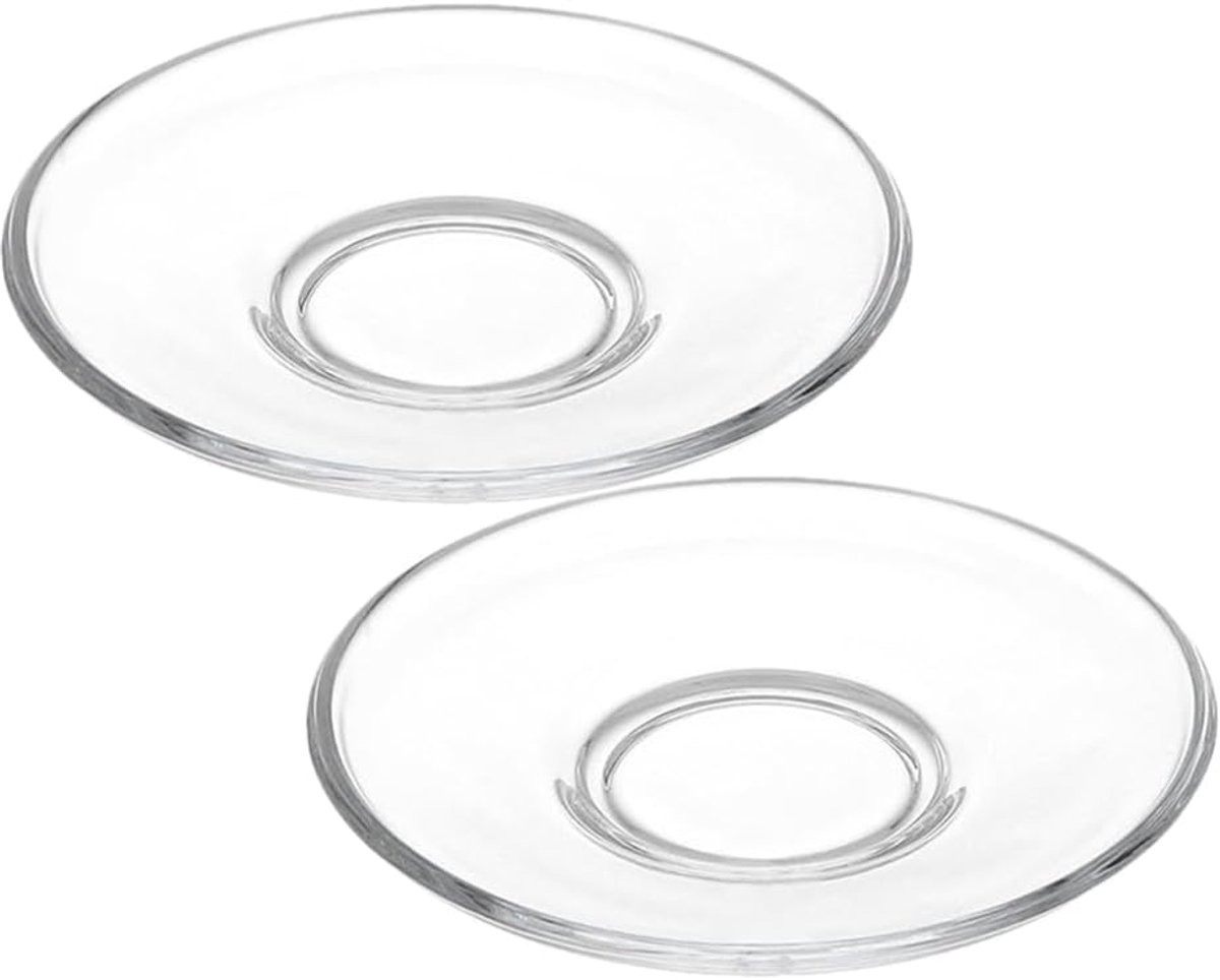 Glazen schotels, 12 x 12 x 2 cm, transparant, ronde dessertborden voor thee, koffie, snacks en voorgerechten, kleine glazen borden voor thuis en onderweg, 2 stuks
