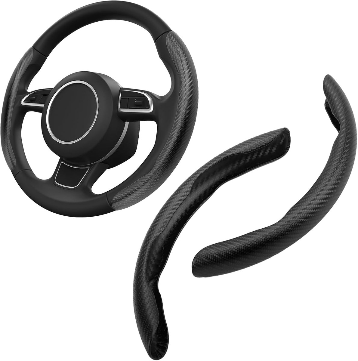universele koolstofvezel gesegmenteerde stuurhoes, anti-slip autostuurbeschermer, antislip autostuurhoes, antislip autostuurhoes, interieuraccessoires voor auto's (zwart)