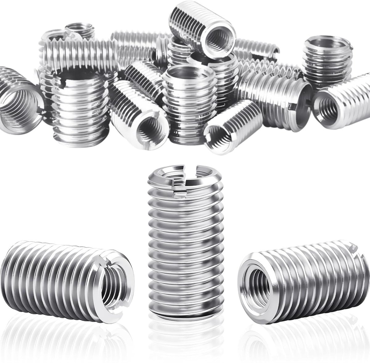 Schroefdraadinzet M10 op M8 x 20 mm, 24 stuks schroefadapter M10 m8, roestvrij stalen schroefdraadhuls, adapter voor schroefverbindingen, reduceermof M10 naar m8 adapter, reparatie, montage