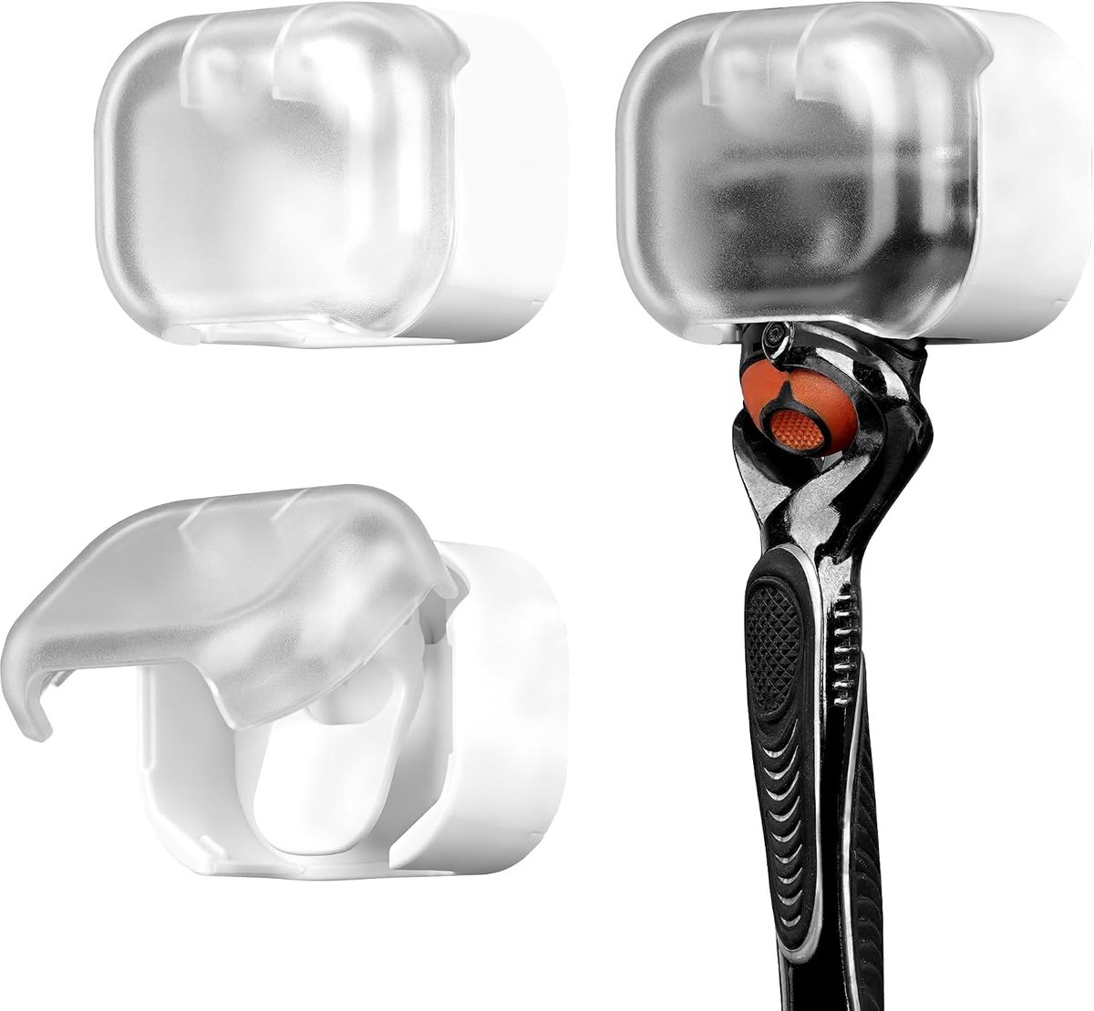 2-pack wandgemonteerde scheermeshouder met deksel, zelfklevende scheermeshouder voor badkamermuur, stofvrije scheermesopbergruimte voor Gillette Fusion 5, Dorco Pace 6, Harry's (wit)