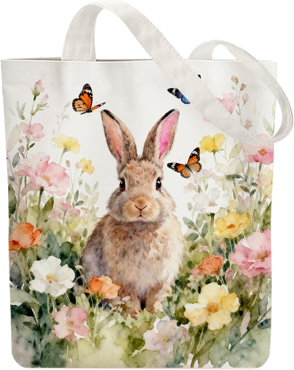 Tote Bag voor dames, bedrukte canvas tas, herbruikbaar, katoen, schattige dieren, boodschappentassen, 38 x 40 cm breed, wit, canvas draagtas voor winkelen, geschenken