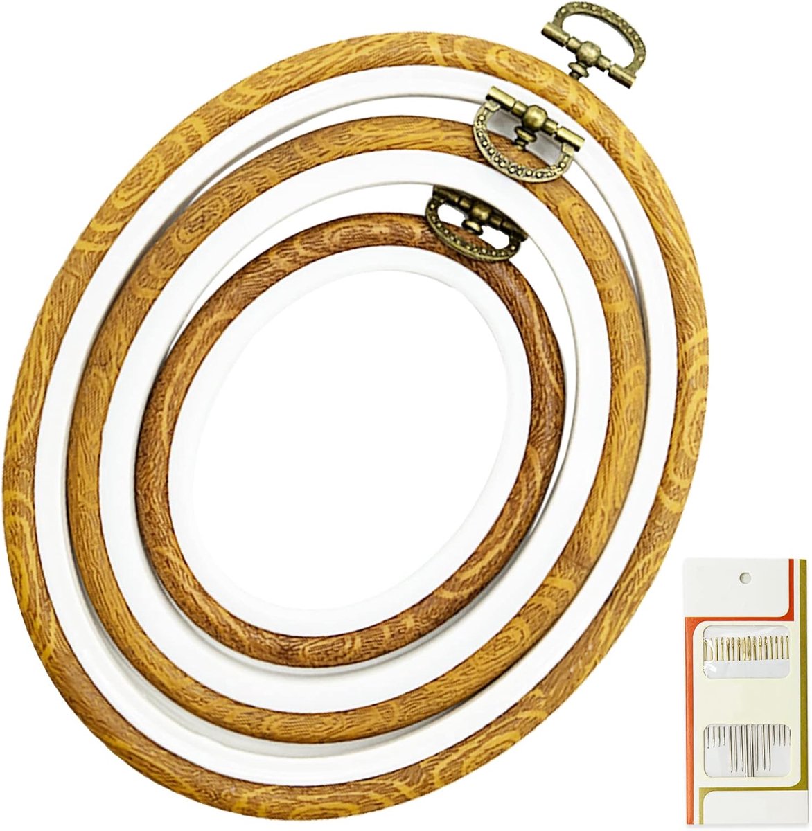 3 Stuks Kruissteekframes Set, Borduurringen in Verschillende Maten, Kunststof Borduurframes voor Rond Borduurwerk, Mini Ovaal Frame voor DIY Kruissteek en Display