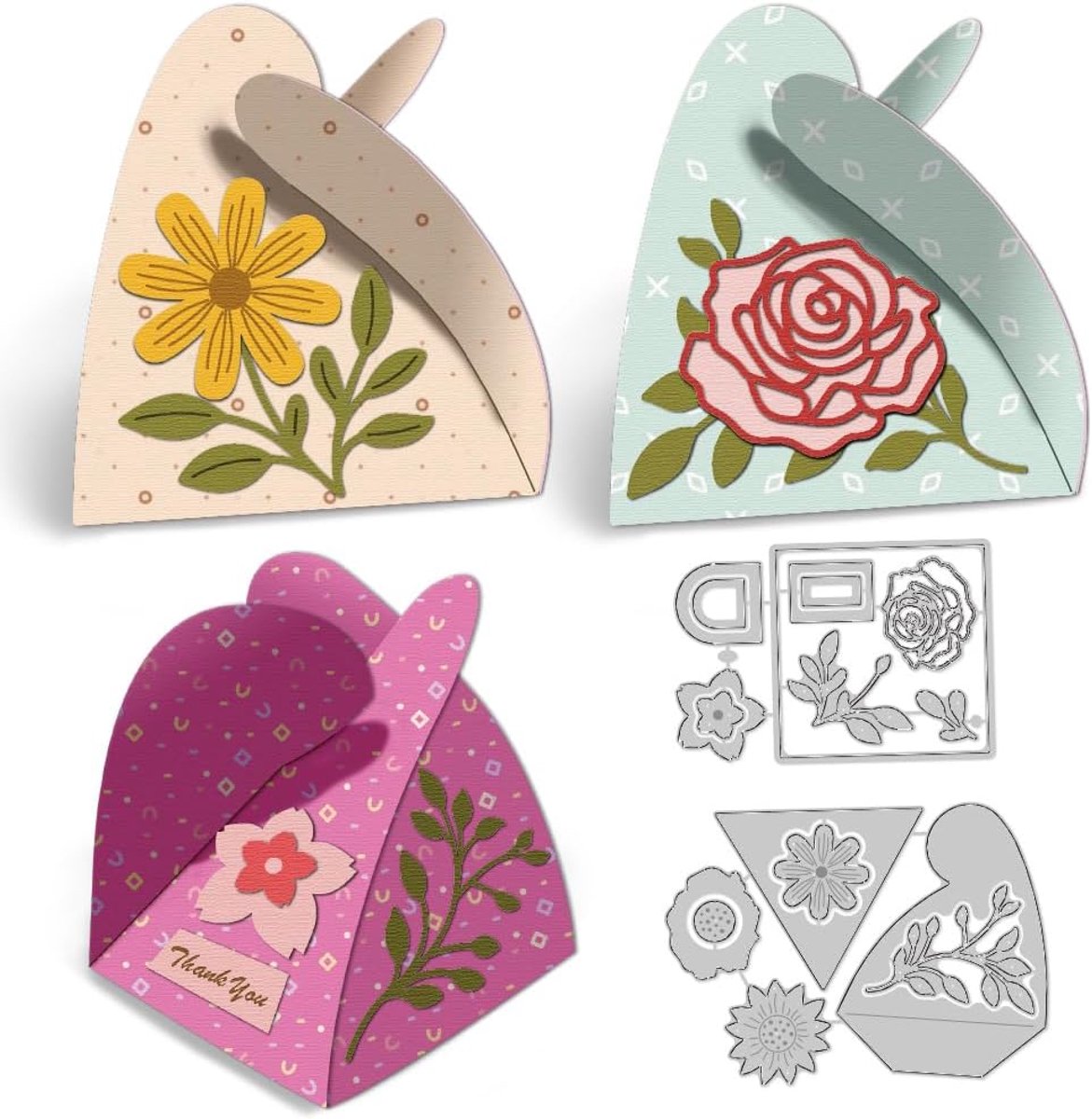 3D-stanssjablonen voor driehoekige dozen, kerstcadeaukaarten, stansen van koolstofstaal, kaartstempels, sjablonen voor doe-het-zelf scrapbooking, knutseldecoratie