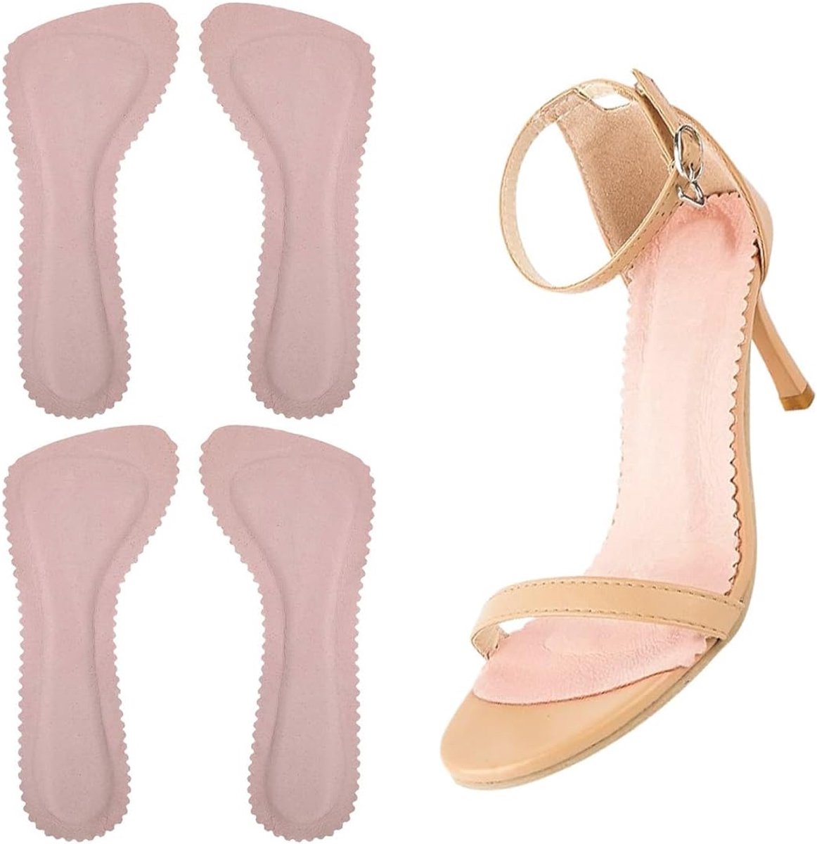 2 Paar Antislip Inlegzolen - Geldempende Hiel-Binnenzolen voor Dames, Zachte Zelfklevende Inzetstukken voor Sandalen, Roze