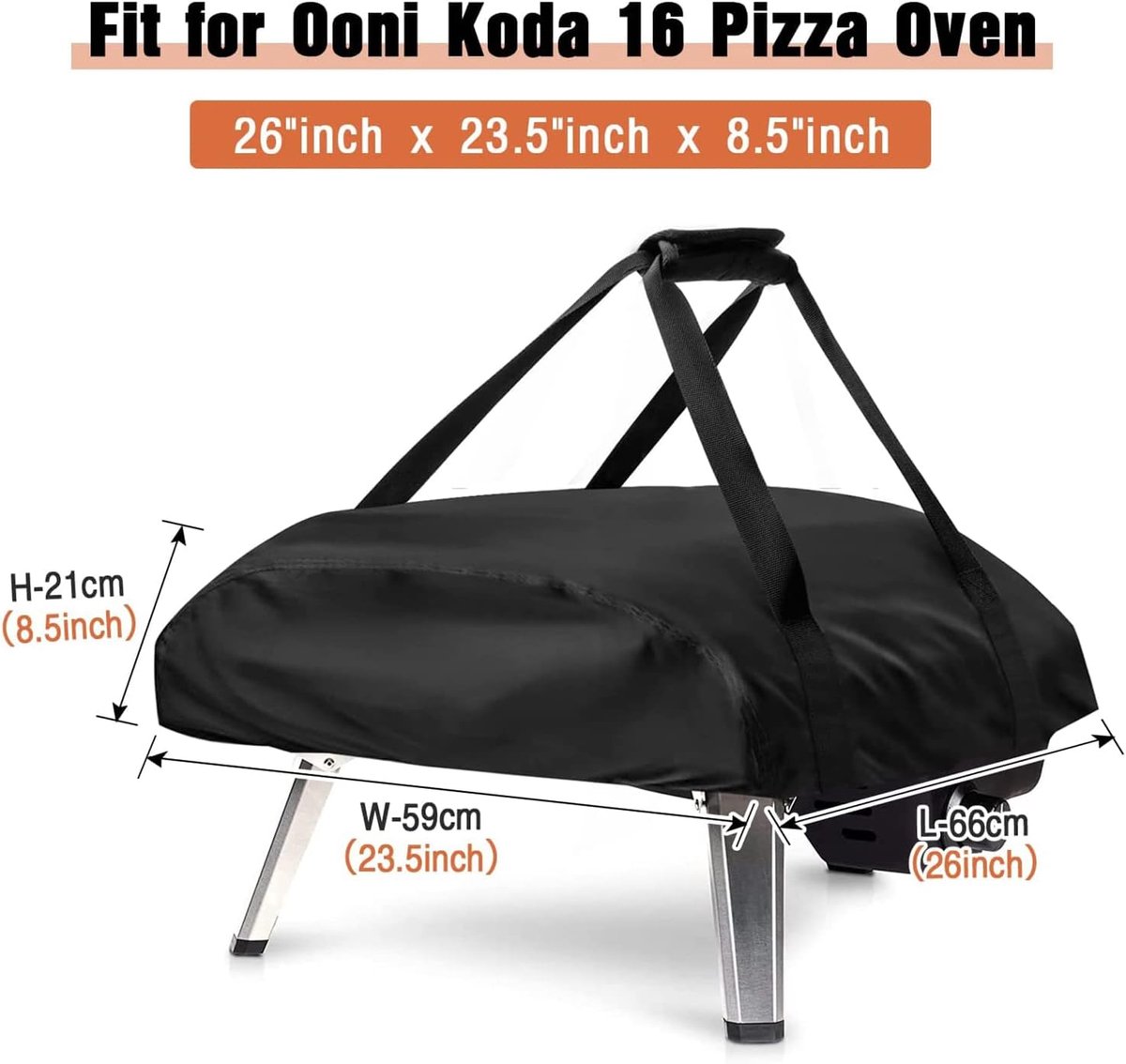 Pizzaovenafdekking voor Ooni Koda 16, waterdicht, weerbestendige pizzaoven, draagtas, Oxford-stof, pizzaoven, draagtas, pizzaoven, accessoires, zwart (66 x 60 x 22 cm) – foto 6
