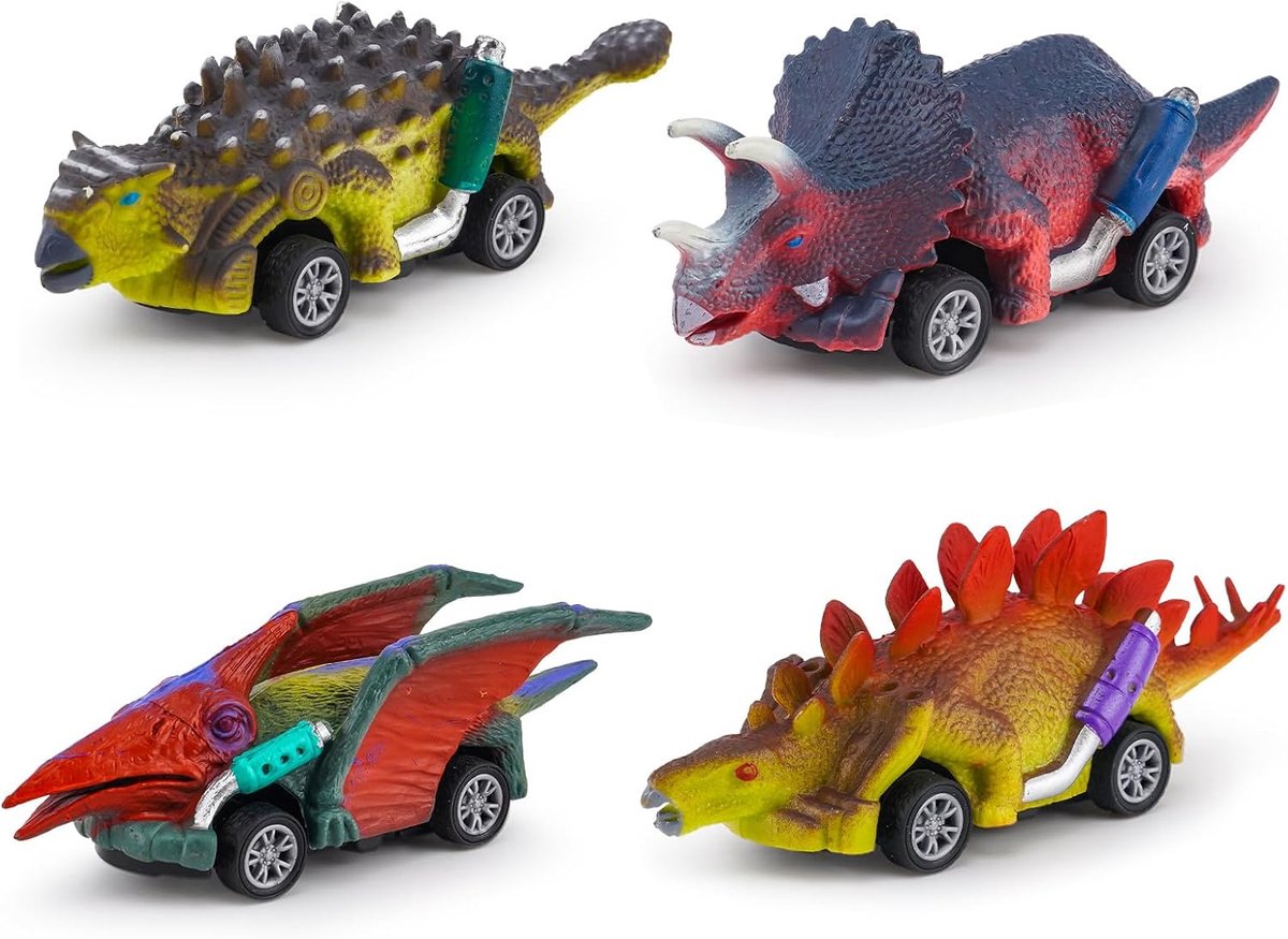 4 dinosaurusspeelgoed, dinosaurusauto voor kinderen, dinosaurusspeelgoed Jurassic World, kinderspeelgoed, paascadeau voor Kerstmis voor meisjes en jongens van 2 3 4 5 6 7 8 jaar
