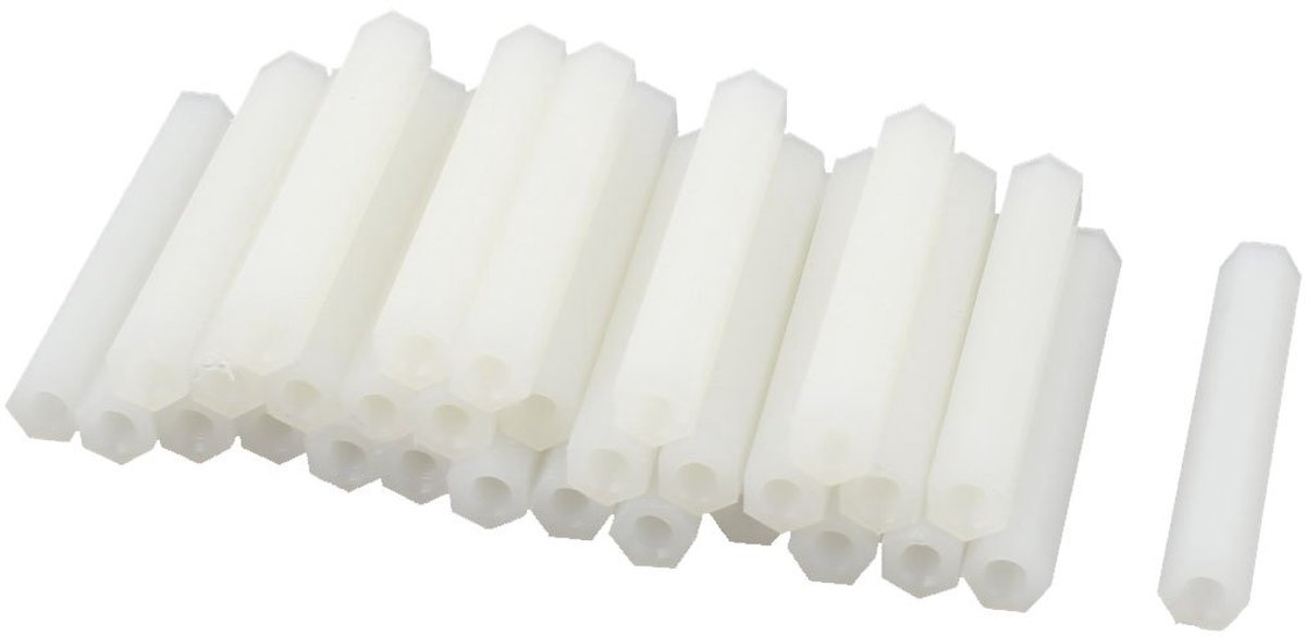sourcingmap 40mm M3 Vrouw Schroefdraad Wit Nylon PCB Spacer Hex Standoff Pijler 30 Stks