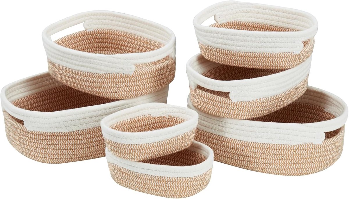 Set van 7 opbergmanden, geweven katoenen touw, handgebreide opbergmand voor het organiseren en opbergen van kleding of dagelijkse benodigdheden, voor kinderkamer, woonkamer, badkamer