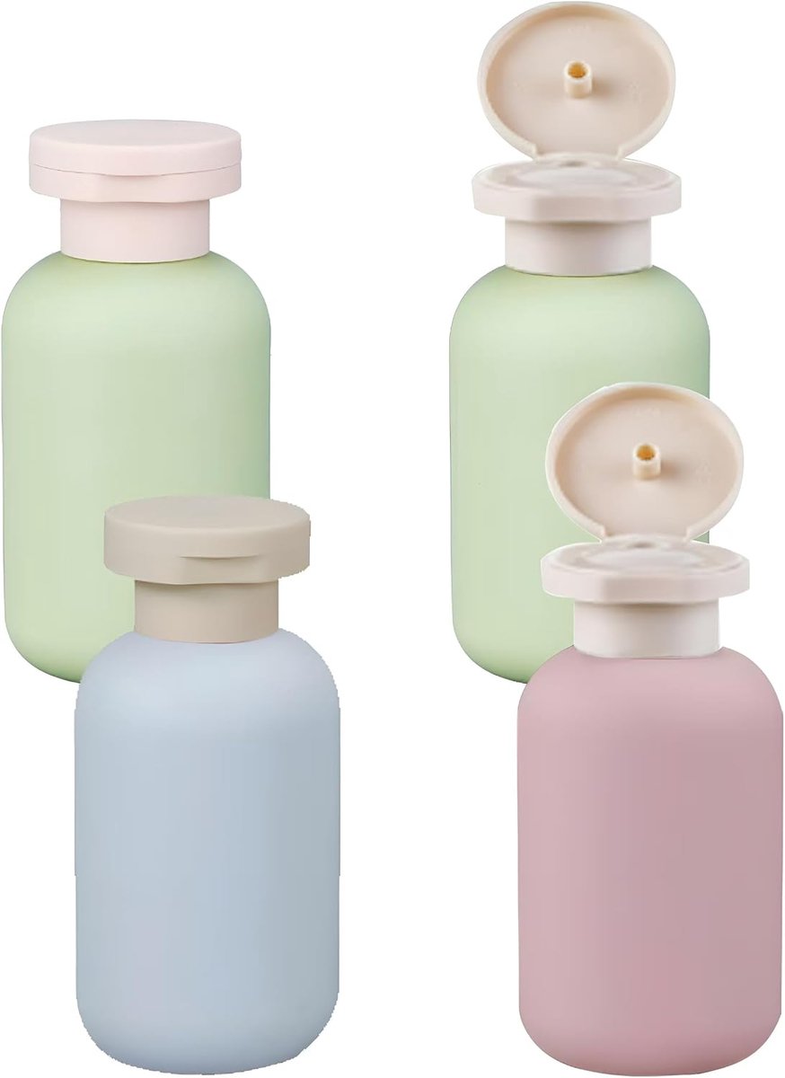 4 stuks reisflessen, reiscontainer, 100 ml, reisfles voor vliegtuig met zelfklevend etiket voor draagbare reisflessen, shampoodispenser voor handen