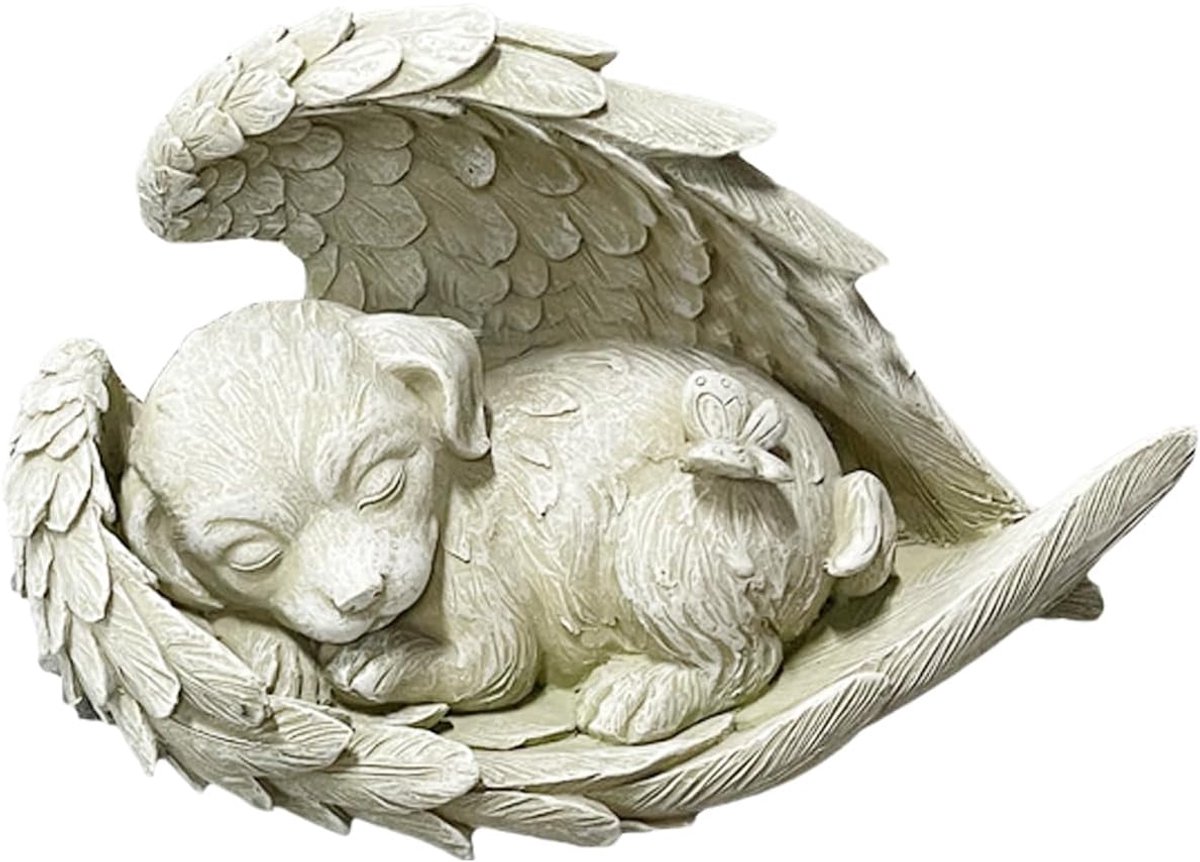 Hond Engel Tuindecoratie Figuren 11,5 cm x 8 cm Huisdier Monument Graf Marker Eerbetoon Standbeeld Hars Engel Tuindecoratie Figuren Eeuwig Monument Huisdiergedenksteen Geschikt voor