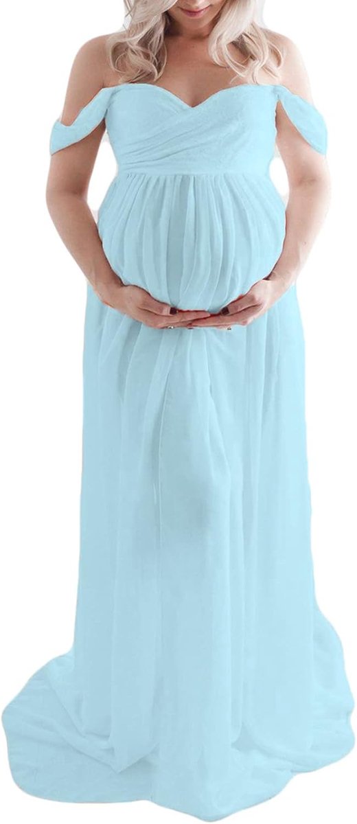 Zwangerschapsjurk voor schieten van lichte chiffon, maxi-lange schoudervrije zwangerschapsjurk voor fotografie