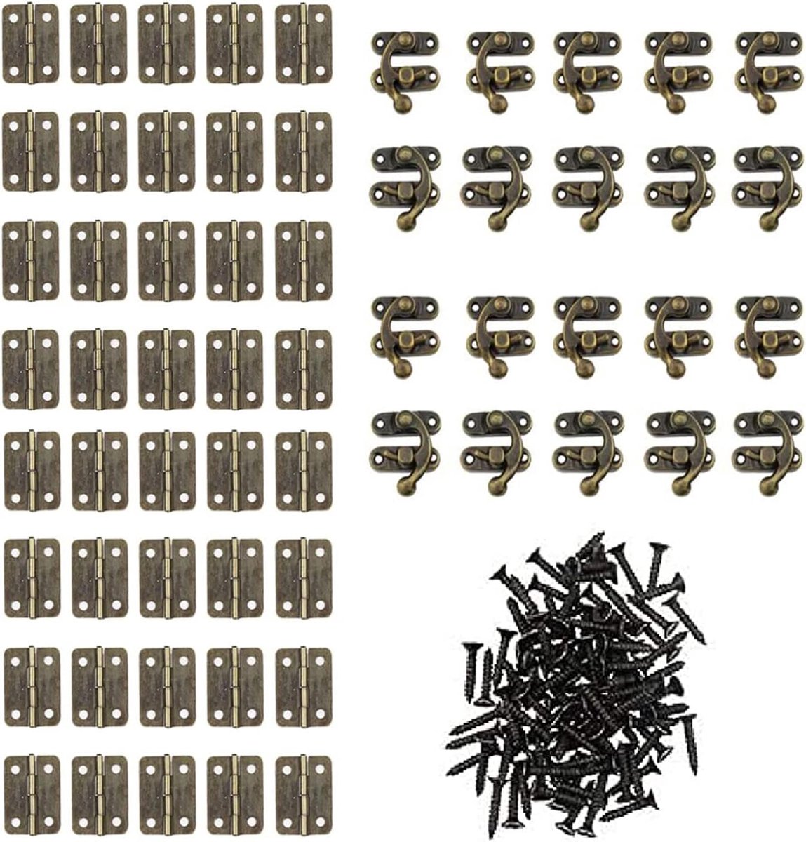 Scharnieren, antieke sluitingen, roestvrijstalen deurscharnier, met schroeven, voor retro handwerk, zoals retro houten kisten, geschenkdozen, wijnkisten, gereedschapskisten