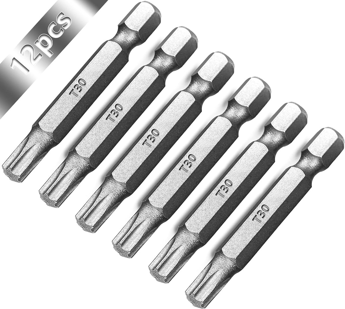 T30 bit lang 50 mm Torx vervanging chroom-vanadium-staal set assortiment voor schroefbits (12 stuks)