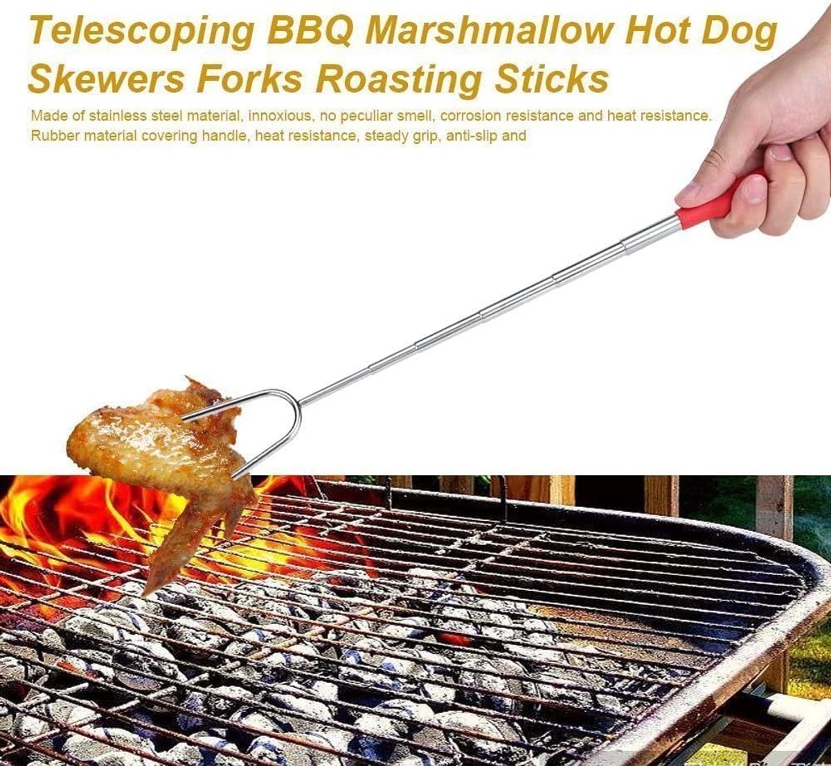 33 inch braadset met 5 veilige roestvrijstalen telescopische vorken Smores spiesen Telescopische roterende vorken