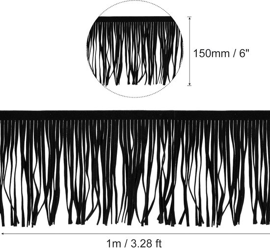 1 yard 15,24 cm PU lederen fringe trimmen dubbelzijdig leder naaien kwastje fringen voor knutselen naaien jurk kunsthandwerk rok decoratie zwart — afbeelding 5
