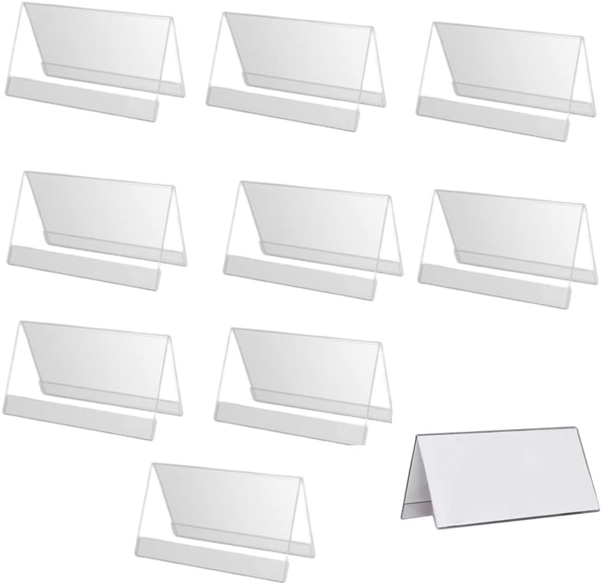 10 stuks acryl displaystandaard, dakvorm, transparant, tafelstandaard voor kantoor, winkel, supermarkt, promoties, restaurants, transparant (9 x 6 cm)
