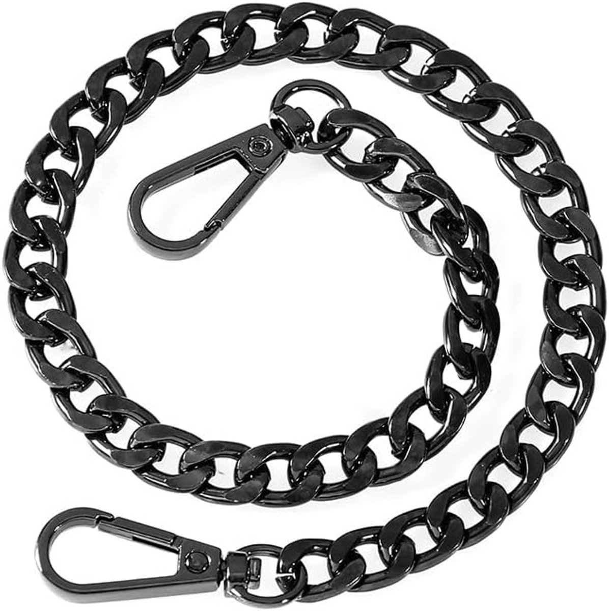 Metalen zakketting, 40 cm, korte metalen ketting, platte kettingriem, draagriem voor handtassen, schouderriemen, ketting, platte kettingen, geschikt voor schoudertas, handtasketting, zwart A