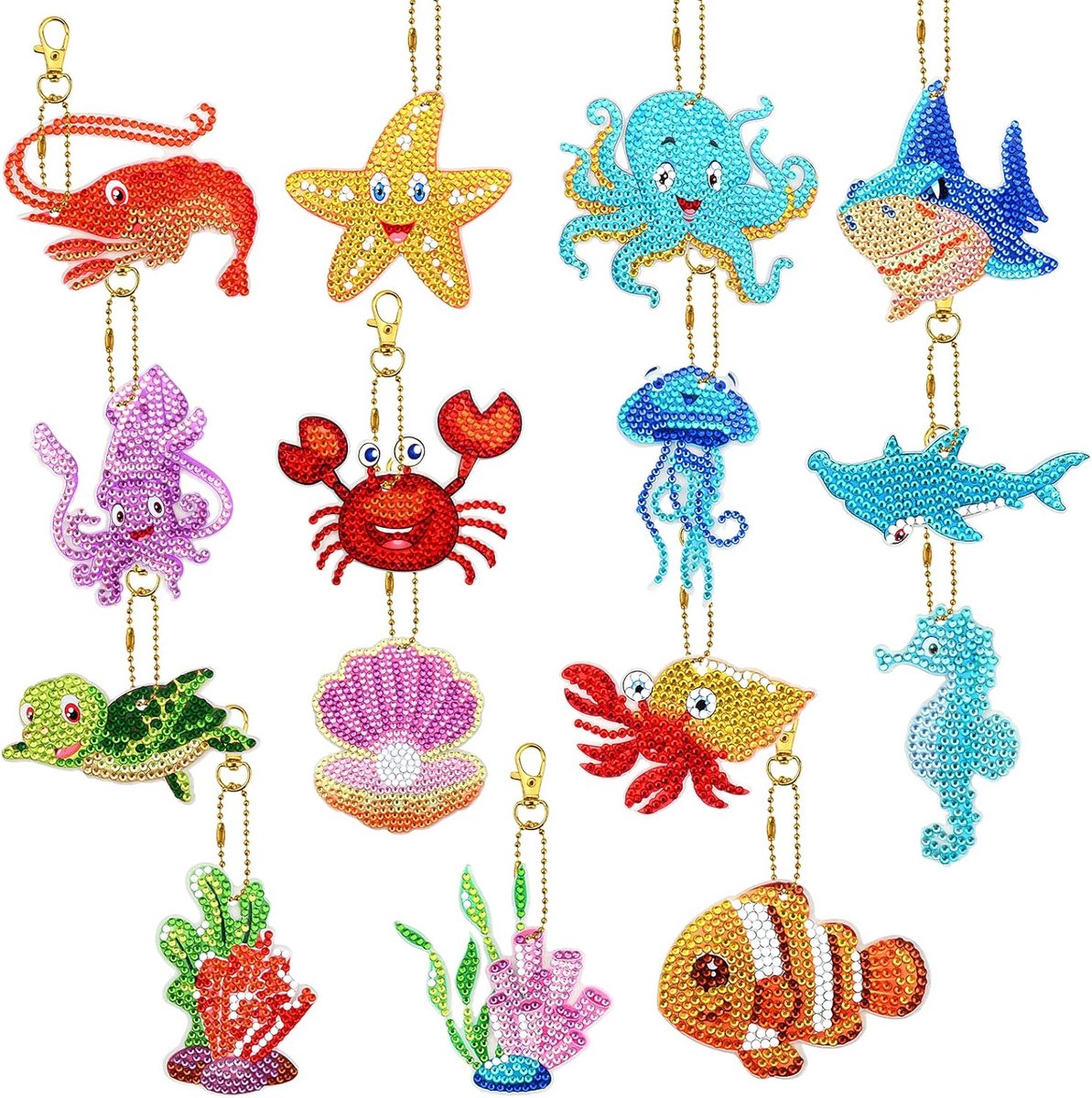15 Stuks 5D Diy Diamant Schilderen Sleutelhanger Oceaan Serie Volledige Boor Diamant Schilderen Sleutelhangers Kits Diamant Art Sleutelhangers Kristal Strass Hanger Decoratie Art Craft voor Meisjes Vrouwen