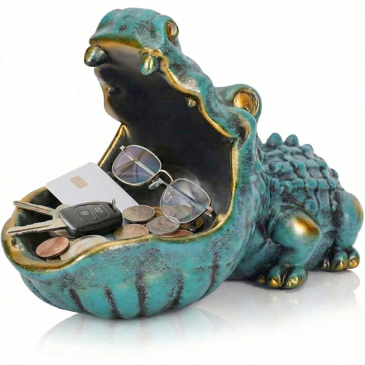 Krokodil-snoepkom, grappige sleutelkom voor de ingangstafel, groene mondsculptuur – voor kantoor, ingang, kunst