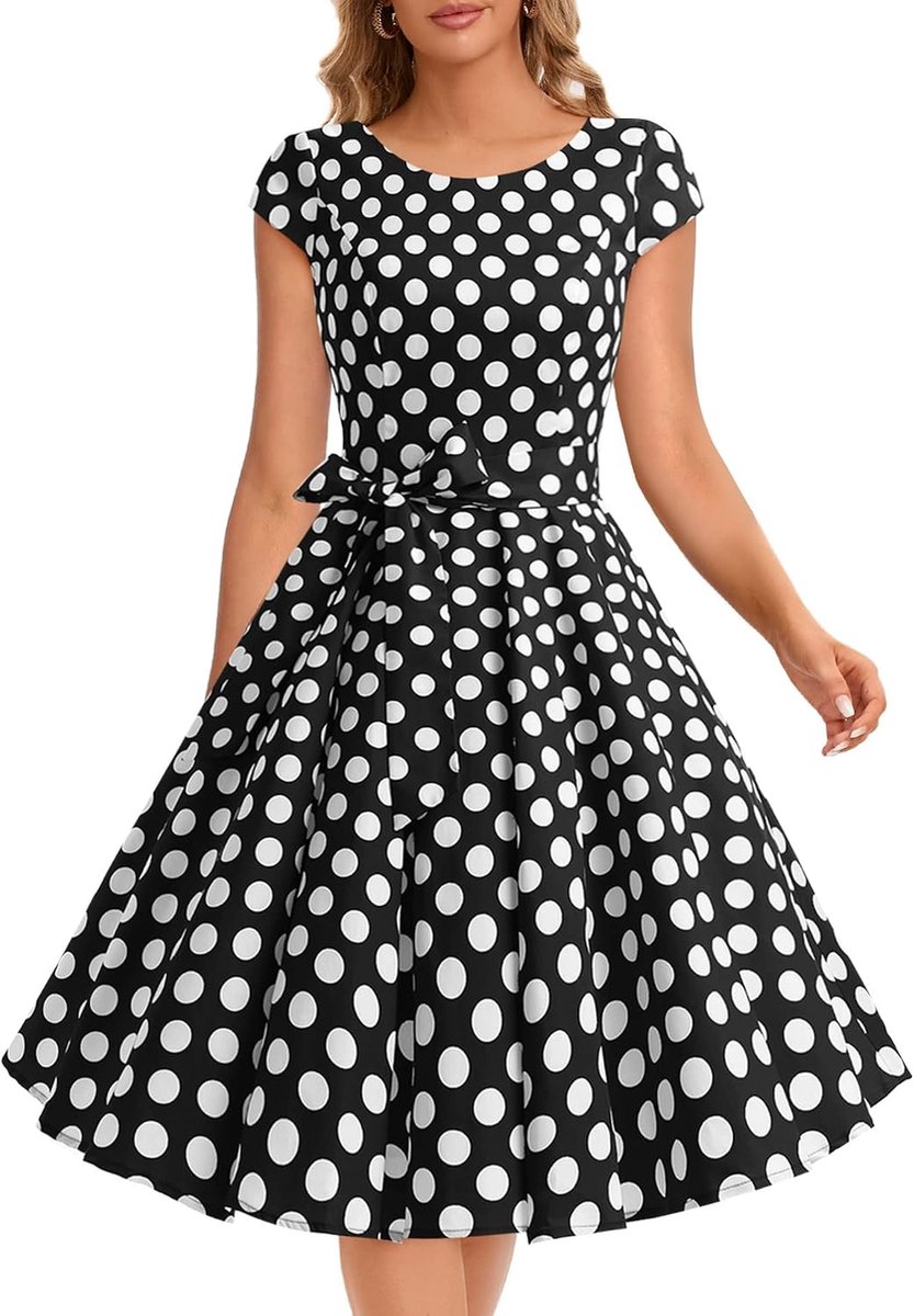 Vintage 1950s Polka Dot and Solid Color Prom Dresses Cap-Sleeve