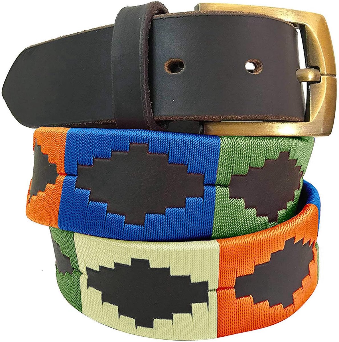 DIAZ Heren Dames Premium Unisex Bruin Leer Geborduurde Designer Polo Riem