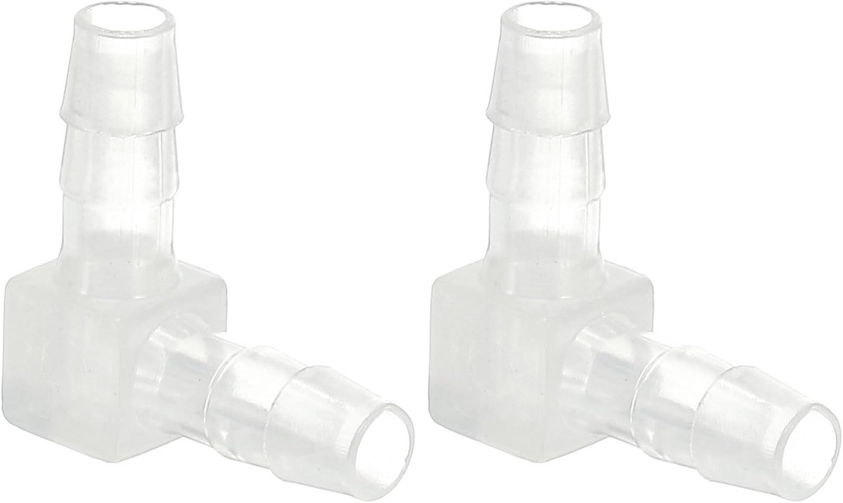 0,5 cm kunststof slangweerhaak 90 graden elleboog, 2 stuks L-weerhaakfittingen 2-weg gelijke prikkeldraad verbindingsconnector splitser mender slangadapter unie-adapter voor aquariumbrandstof
