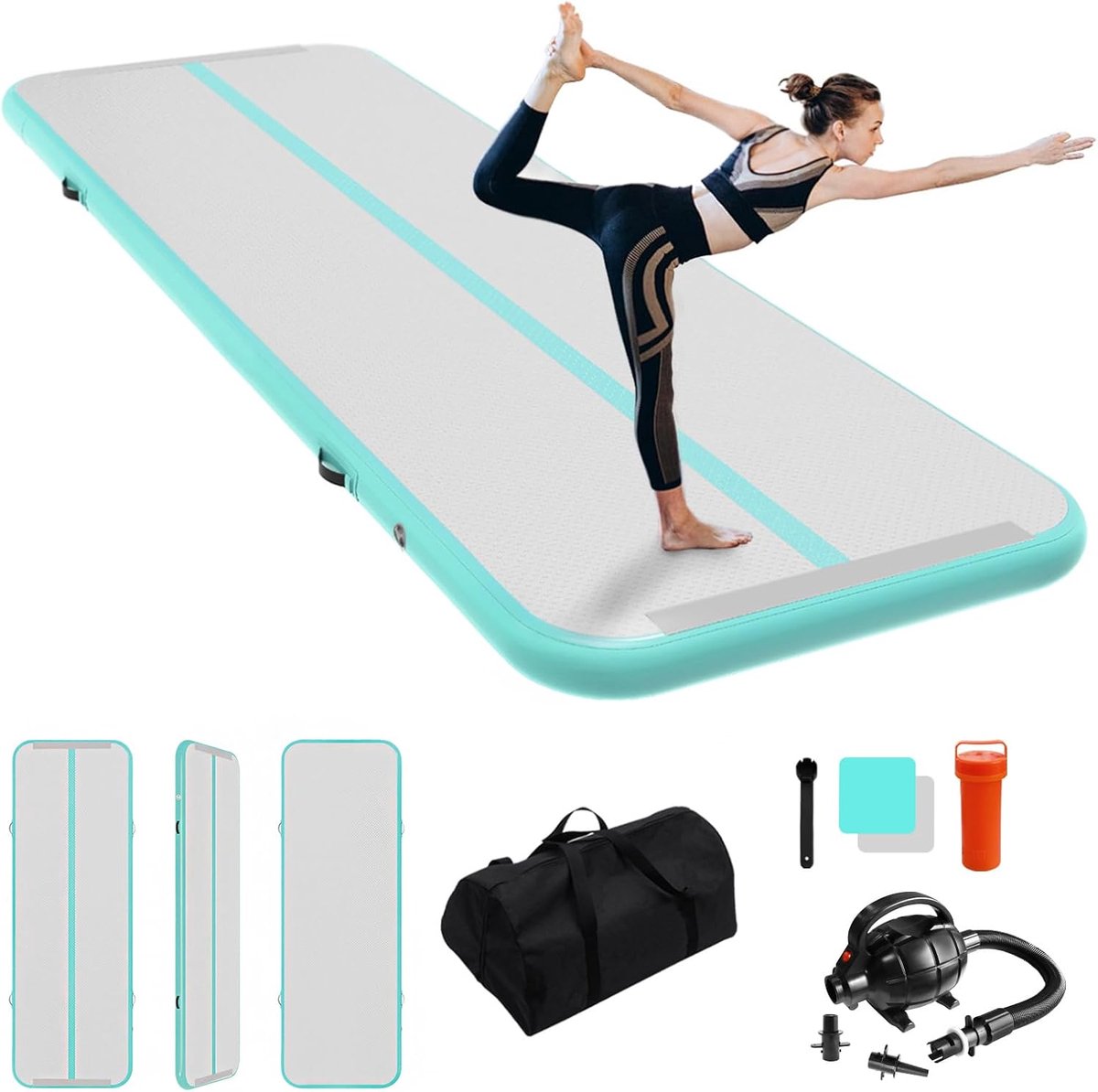 tumbling-mat, 3 m/4 m/5 m/6 m, turnmat, gymnastiekmat met luchtpomp, voor thuis, in de hal, cheerleading, water
