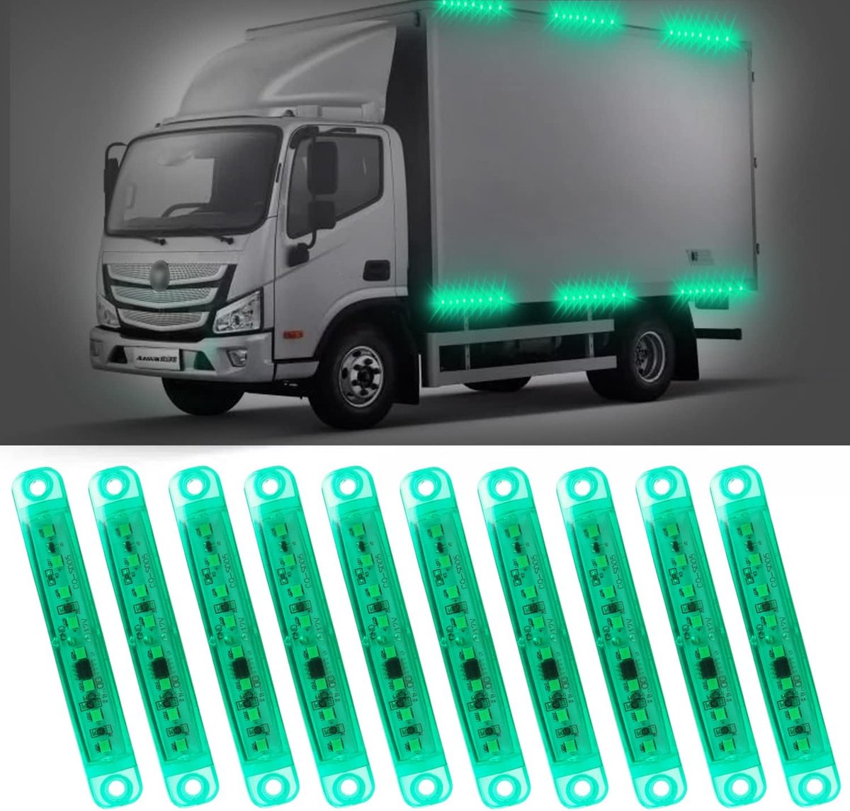 10 stuks 12-24 V 8 led-knipperlichten voor aanhanger, camper, camper, bestelwagen, tractor, vrachtwagen, SUV, boot (groen)