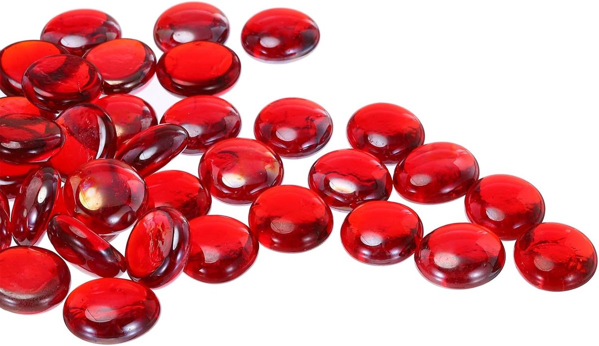 Glazen kralen, 36 stuks edelstenen van glas, plat, rood, 0,67 - 0,87 inch, glazen ballen voor vulstoffen, vazen, decoratie voor aquaria om te knutselen