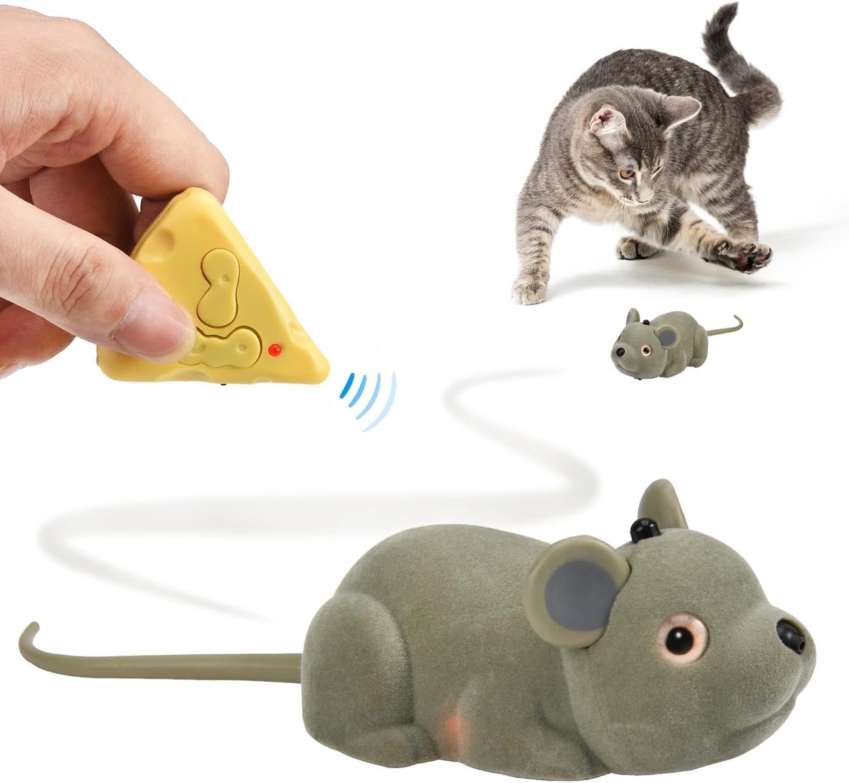 Elektrische kattenspeelmuis, automatische op afstand bestuurde muis met afstandsbediening in kaasvorm en USB-kabel, interactief kattenspeelgoed, RC-rat, cadeau voor huisdieren