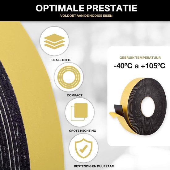 RUBBERTAPE 15MTS x 5CM x 3MM - AKOESTISCHE EN THERMISCHE ISOLATIE IDEAAL VOOR CAMER VAN CAMPING - VERWARMINGS- EN LUCHTSYSTEMEN (15MTS) — afbeelding 3