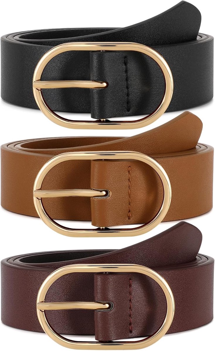3 stuks damesriem met gouden gesp, modieuze leren riem voor dames, voor jeans, broek, jurk