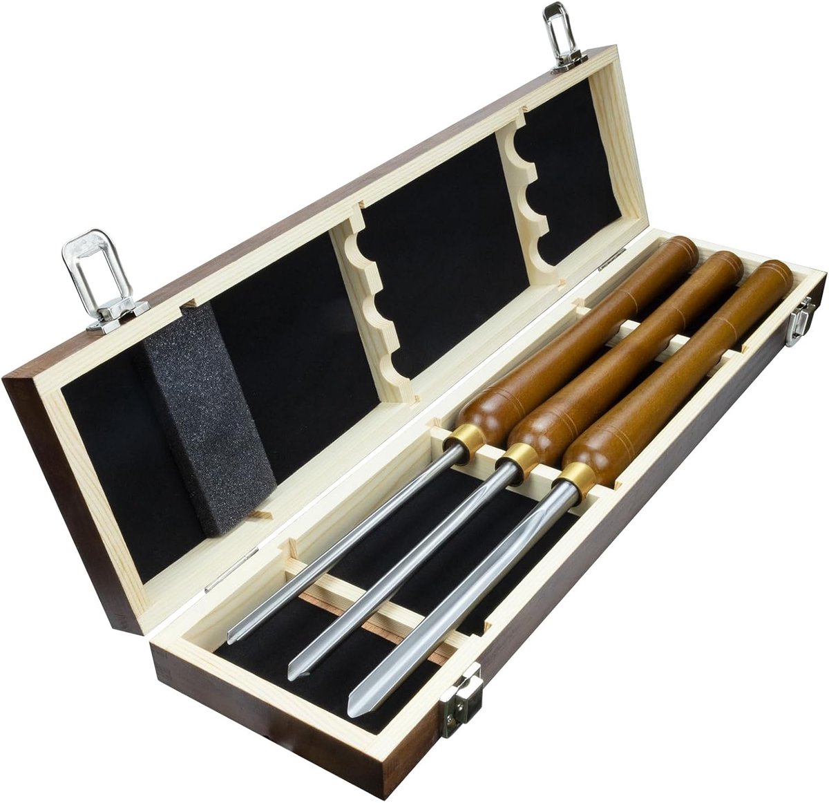 3 Stuks HSS Bowl Gouge Draaibank Chisel Set Houten Draaien Gereedschappen met Houten Doos, 10mm, 1/2mm en 16mm Beitels Voor Houtdraaien