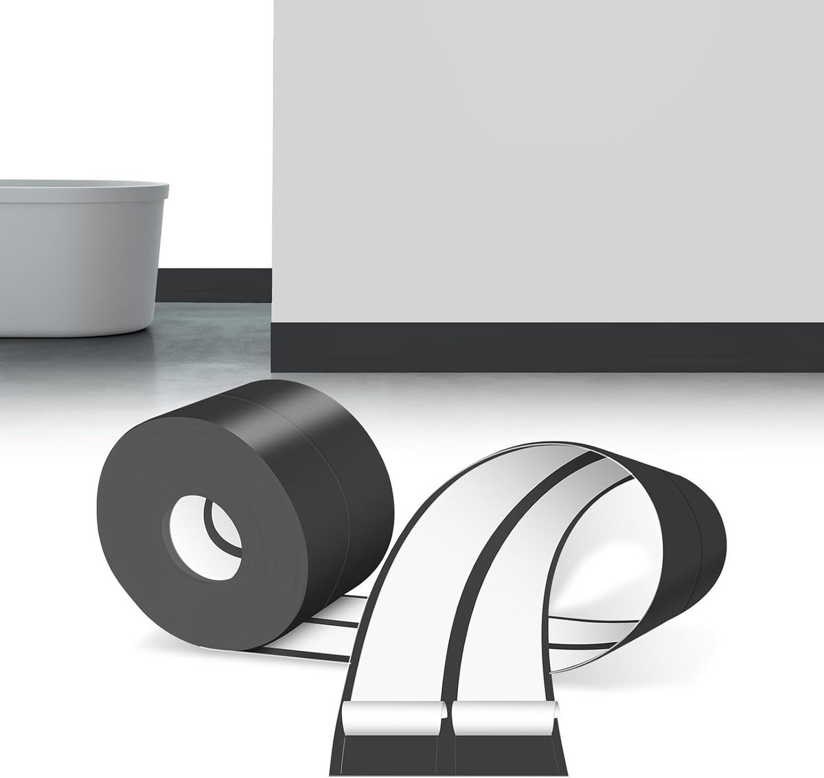plint, zelfklevend, zwart, 6 m, pvc-zelfklevende plint, flexibel, flexibel, opvouwbaar, geschikt voor keuken en badkamer, hoeklijst, pvc, zelfklevend, 30 x 30 mm