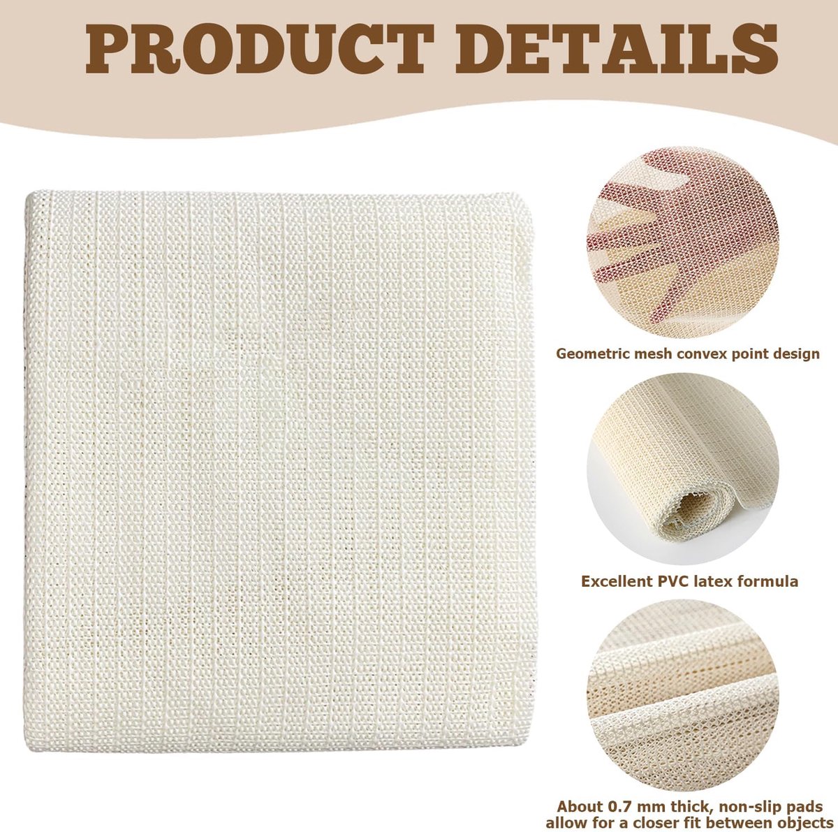 Antislipmat voor tapijt: 1 stuk antislip onderlaag, tapijtonderlaag antislip, antislip onderlaag voor plank, lade, auto, pallet, tapijt (crèmekleurig, 300X200CM)