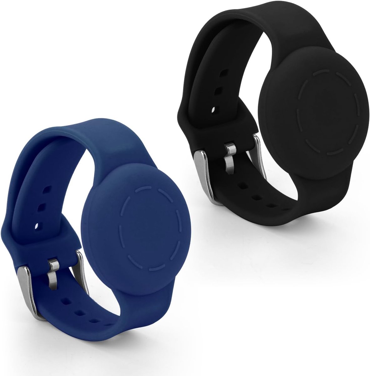 2st Kinderpolsband voor Airtag, Waterdicht Siliconen Armband voor Kinderen Verstelbaar Zacht Horlogeband voor Airtag voor Peuterkind GPS Tracking Tagging (Zwart, Donkerblauw)