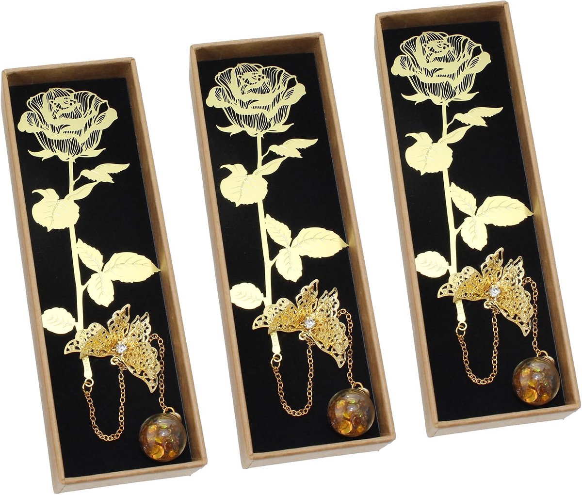 schattige gouden roos bloem metalen bladwijzer, boekenlegger cadeau voor lezer, leraar en student, Thanksgiving Kerstmis en verjaardagscadeau 3-delige set (gouden stijl B)