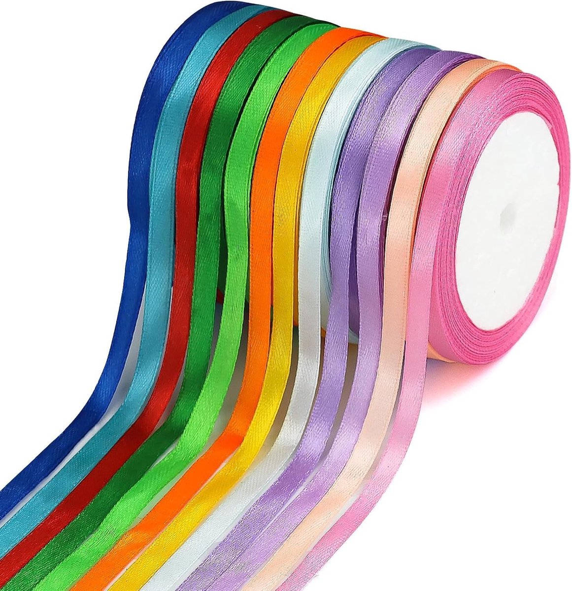12 stuks cadeaulint, decoratief satijnen lint, dubbelzijdig polyester satijnen lint, voor bruiloft, geschenkverpakking, knutselen (multicolor)