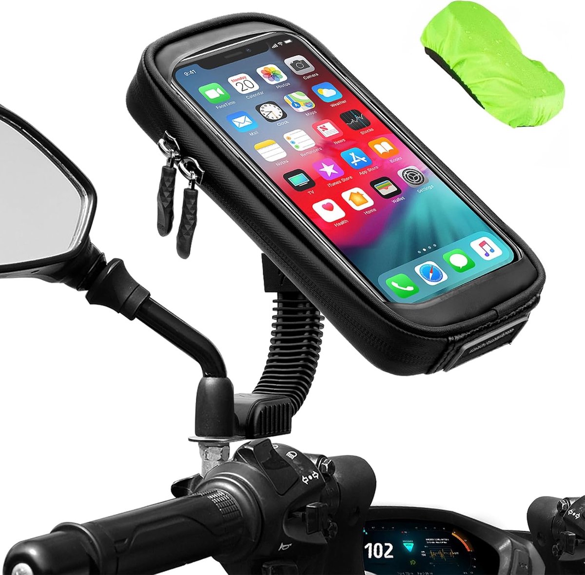 Telefoonhouder voor motorfiets, waterdicht, 360 graden draaibaar, smartphonehouder voor motorfiets, scooter, met regenbescherming, telefoonhouder voor motorfiets, achteruitkijkspiegel tot 6,7