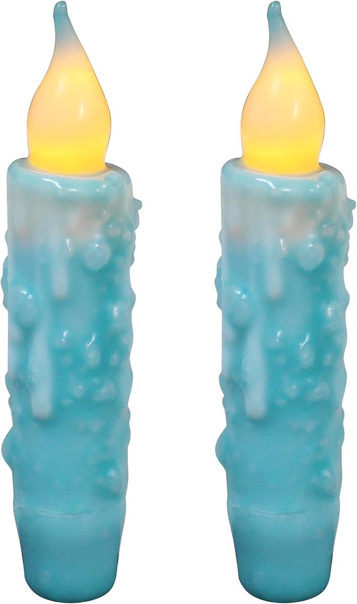 Echte Wax Hand Ondergedompeld Batterij Operated LED Timer Taper Kaarsen Rustieke Primitieve Vlamloze Verlichting Decor, 4-3/4 Inch, Teal, 2 STKS in een Pakket