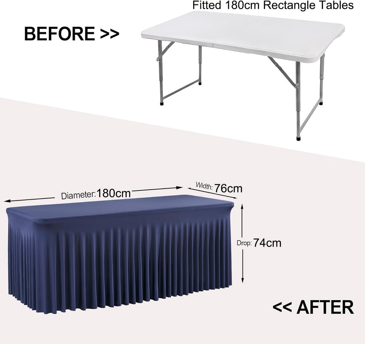 4 stuks marineblauw rechthoekig elastisch tafelkleed voor 180 cm rechthoekige tafel, kreukvrij stretch tafelkleed met rok voor banket, feest, bruiloft, verjaardag, afstuderen, tafelkleden