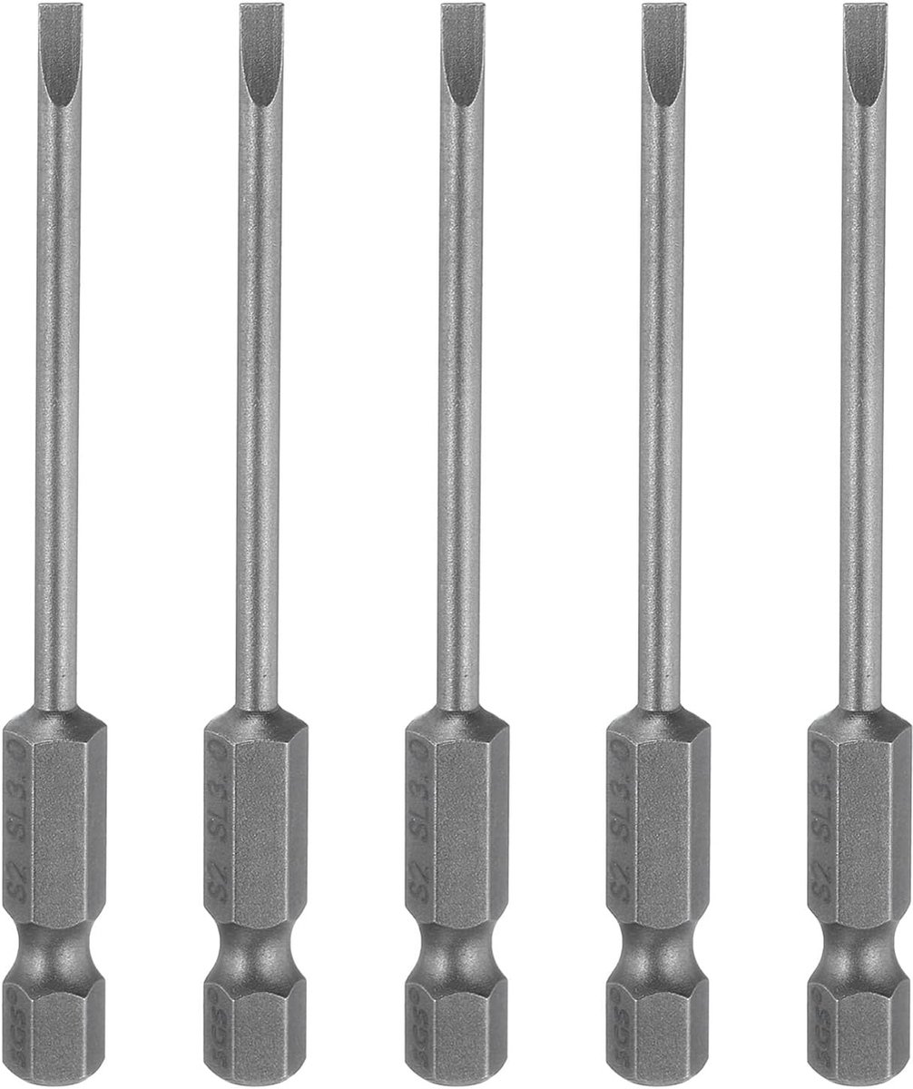 Schroevendraaierbits, set van 5 stuks, platte kop, S2, magnetische sleufschroevendraaier, bits SL3.0 met 1/4 inch zeskantschacht 3 mm