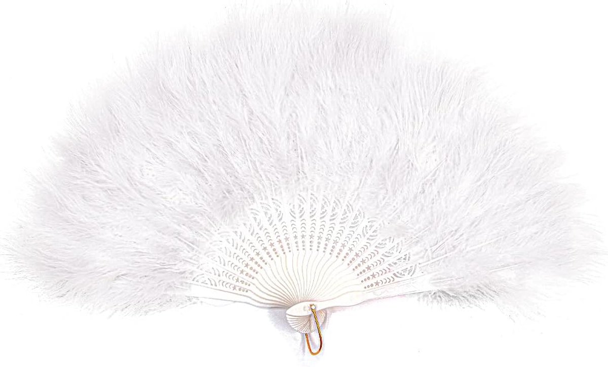 veer 50 cm waaier veer flapper waaier opvouwbare waaier voor kostuum bruiloft feest gunst cadeau outdoor vintage dans fotoshoot (wit)