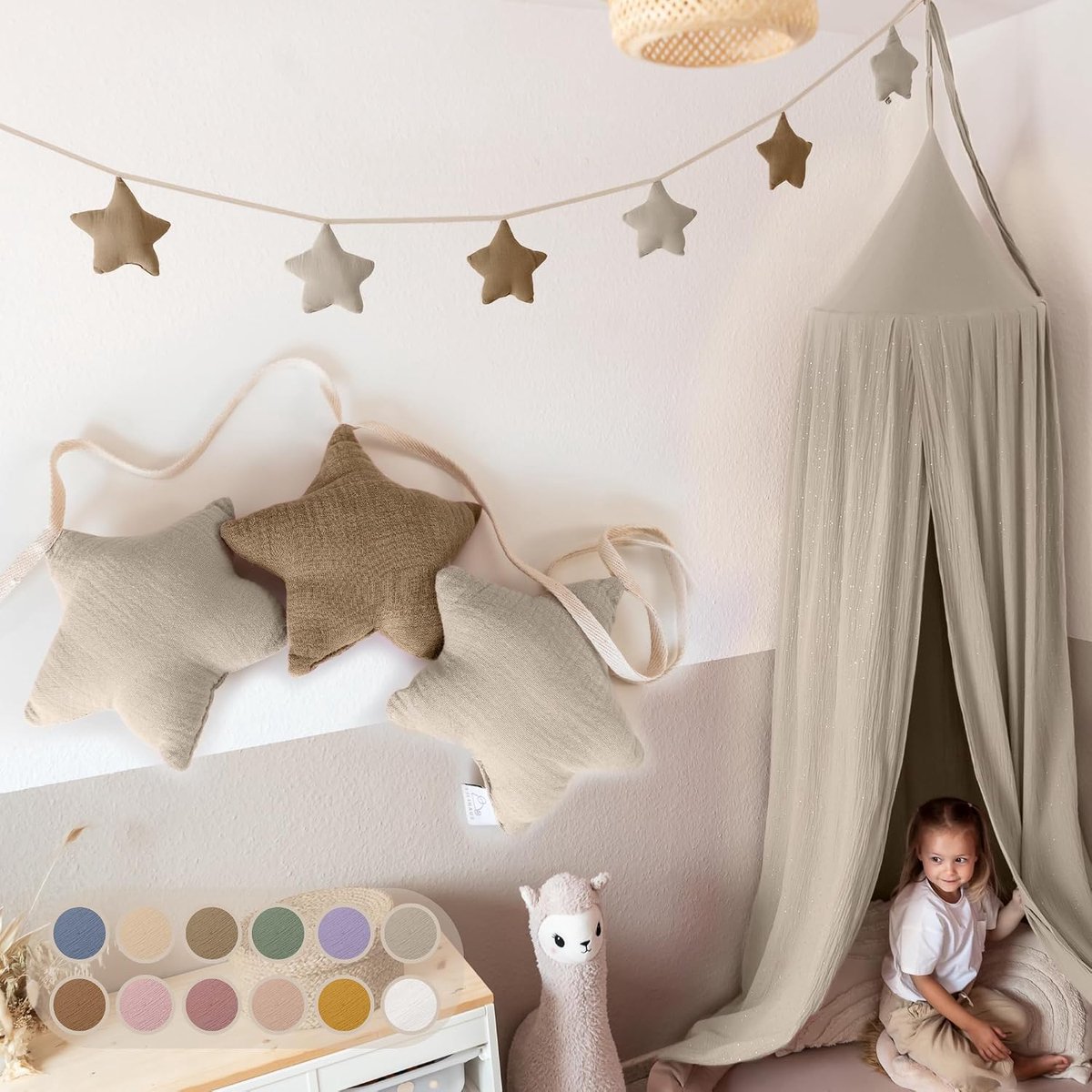 Sterren vlaggetjesslinger stof - 12 kleuren - kinderkamer decoratie - 100% katoen handgemaakt - mousseline - meisjes en jongens - babykamer slinger