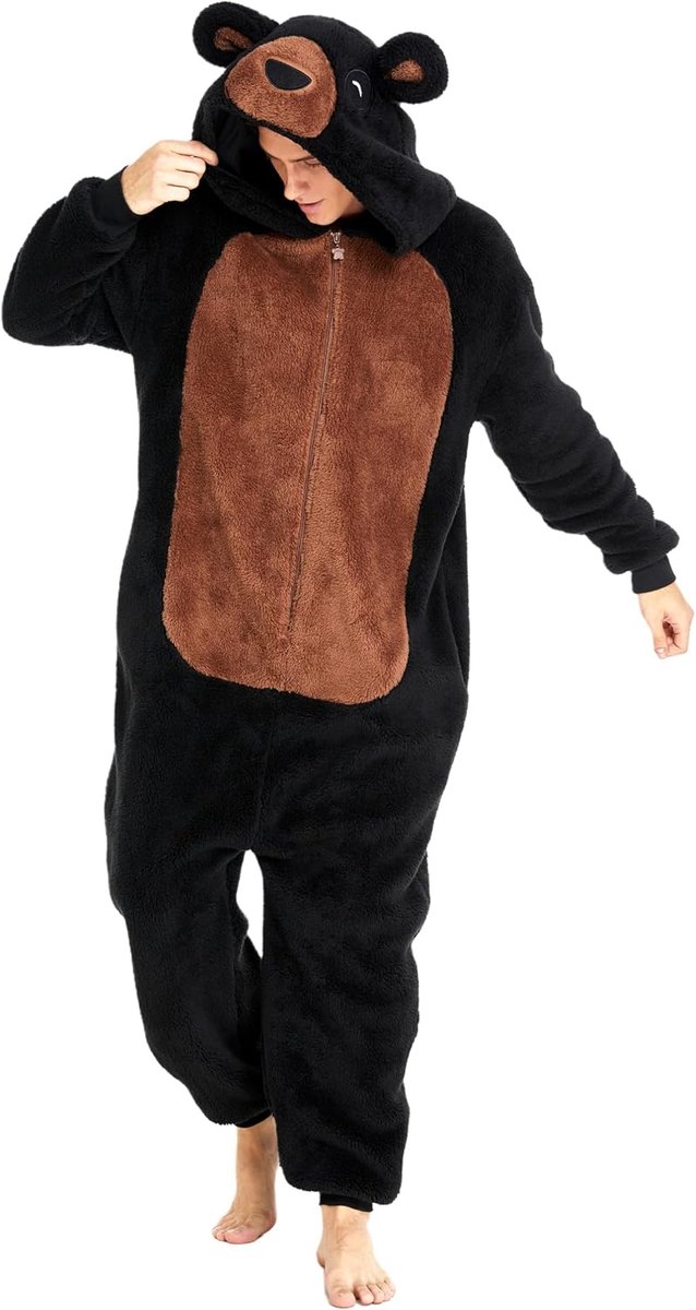 dressfan Unisex pluizig schattige beer onesie pyjama kostuum, beer Halloween carnaval kostuum kerstcadeaus pyjama voor dames en heren